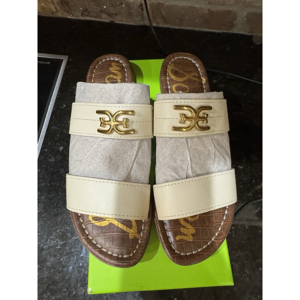 Sam Edelman Women's Gilles Flat Sandal Ivory Leather Size 8.5 Slide - Picture 5 of 13